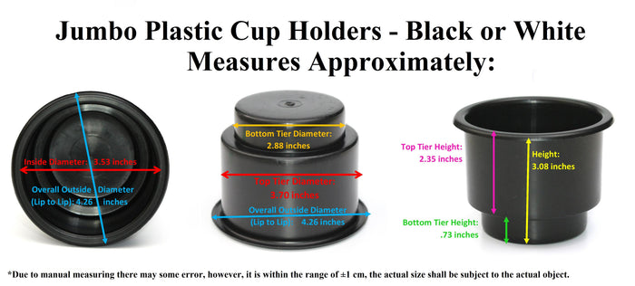 3-5/8" Black Jumbo Cup Holder Recessed Drop-in Inserts for Boat RV Car Truck Sofa