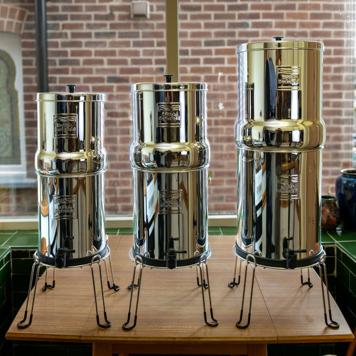 Three stainless steel British Berkefeld water filters
