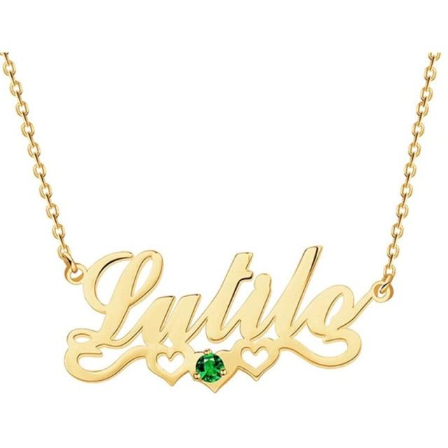 Custom Birthstone & Hearts Name Necklace