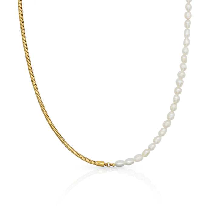 Handcrafted Pearl Necklace, 18k Gold Plated