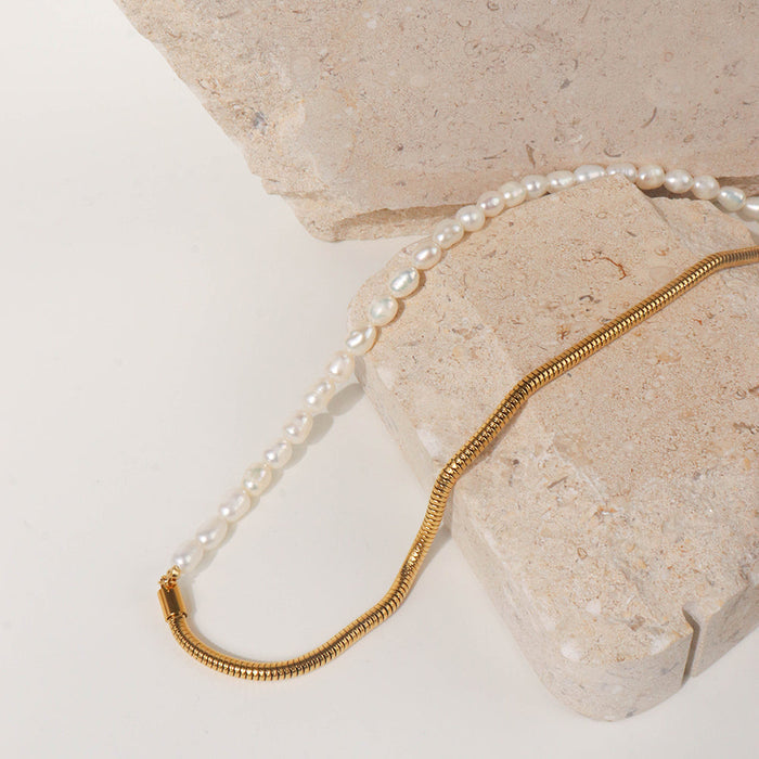 Handcrafted Pearl Necklace, 18k Gold Plated