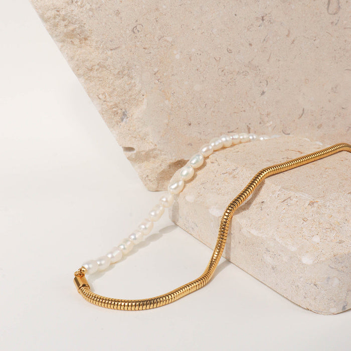 Handcrafted Pearl Necklace, 18k Gold Plated