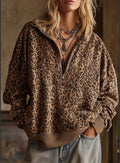 Leopard Print Half Zip Oversized Pullover Sweatshirt- PREORDER