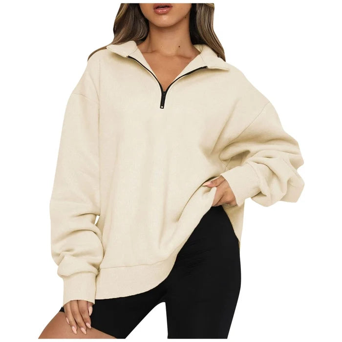 Oversized Quarter Zip Collar Pullover Sweatshirt- PREORDER